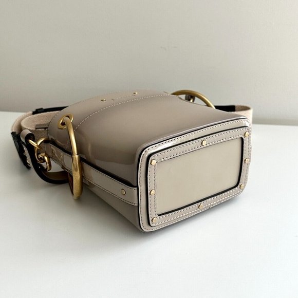 CHLOE Roy Small Gray Patent Leather Bucket Crossbody 2 Way Bag - Picture 11 of 13